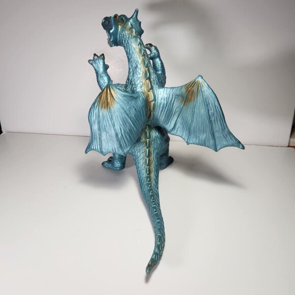 Toy Major Trading Co. Dragon 12" Tall Winged Blue with Gold Dragon Toy 2005 - Picture 9 of 11